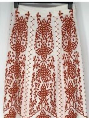 Soft Surroundings White Skirt with Rust Floral Embroidery